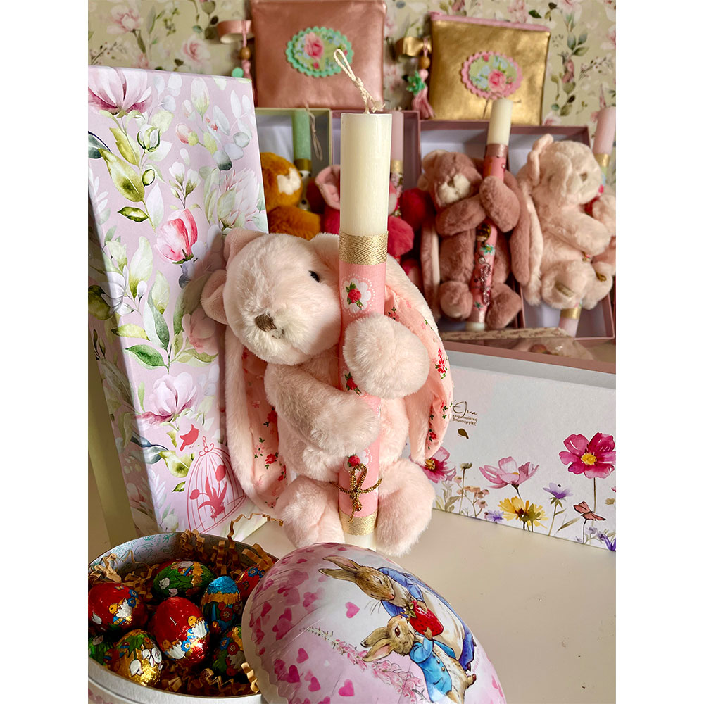 Αρωματική λαμπάδα απαλό κουνελάκι ροζ φλοραλ {large}