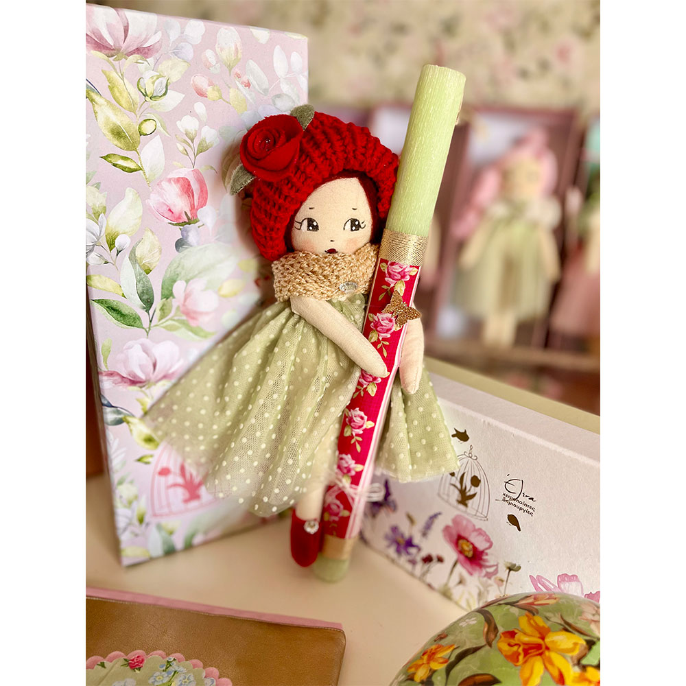 Λαμπάδα με χειροποίητη κούκλα Κόκκινο τριανταφυλλο